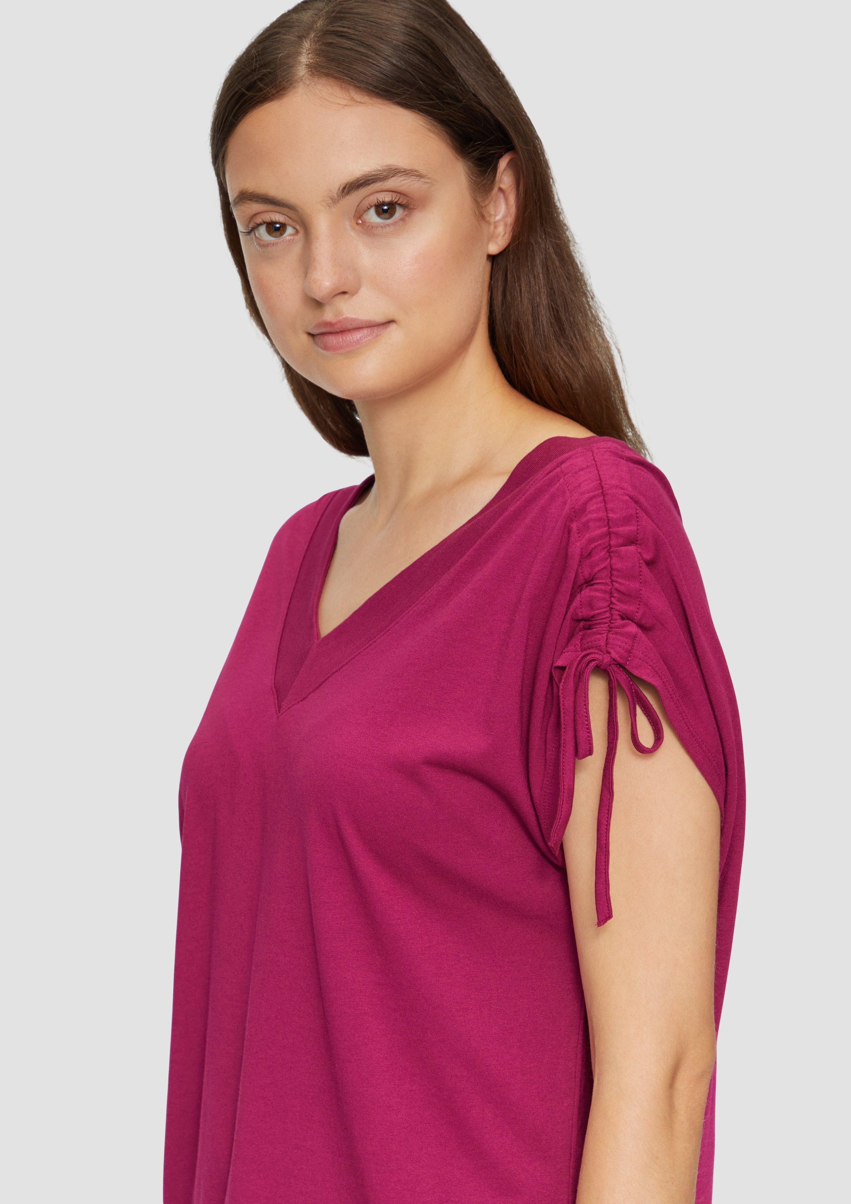 s.Oliver Kurzarmshirt V-Neck Shirt mit Raffung günstig online kaufen