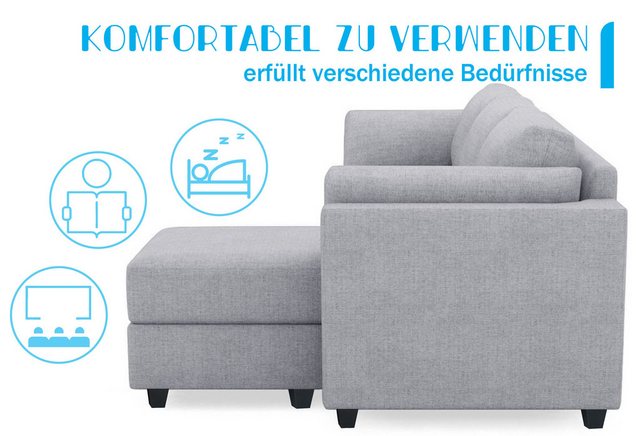 Vankel Ecksofa L-Form Sofa mit Ottomane und Stauraum, Schlaf- und Gästebett günstig online kaufen