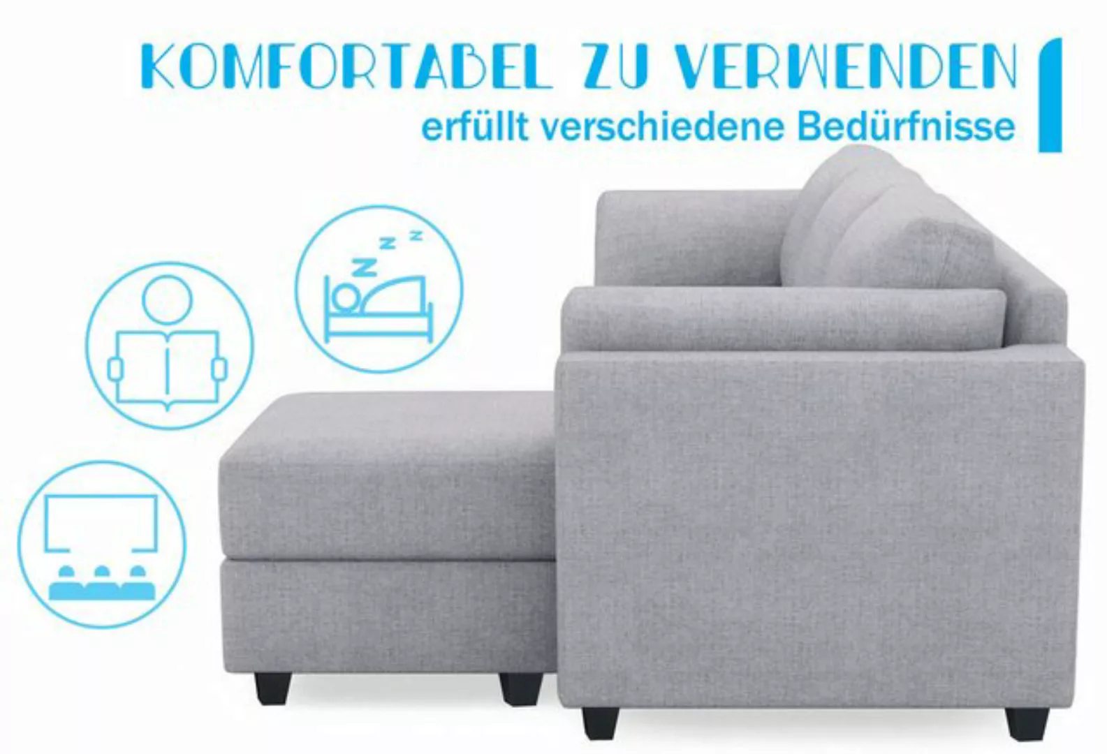 Vankel Ecksofa L-Form Sofa mit Ottomane und Stauraum, Schlaf- und Gästebett günstig online kaufen