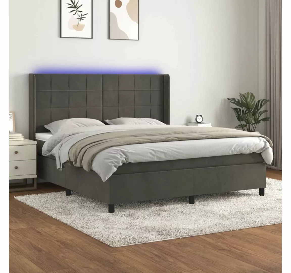 vidaXL Boxspringbett Boxspringbett mit Matratze LED Dunkelgrau 180x200 cm S günstig online kaufen