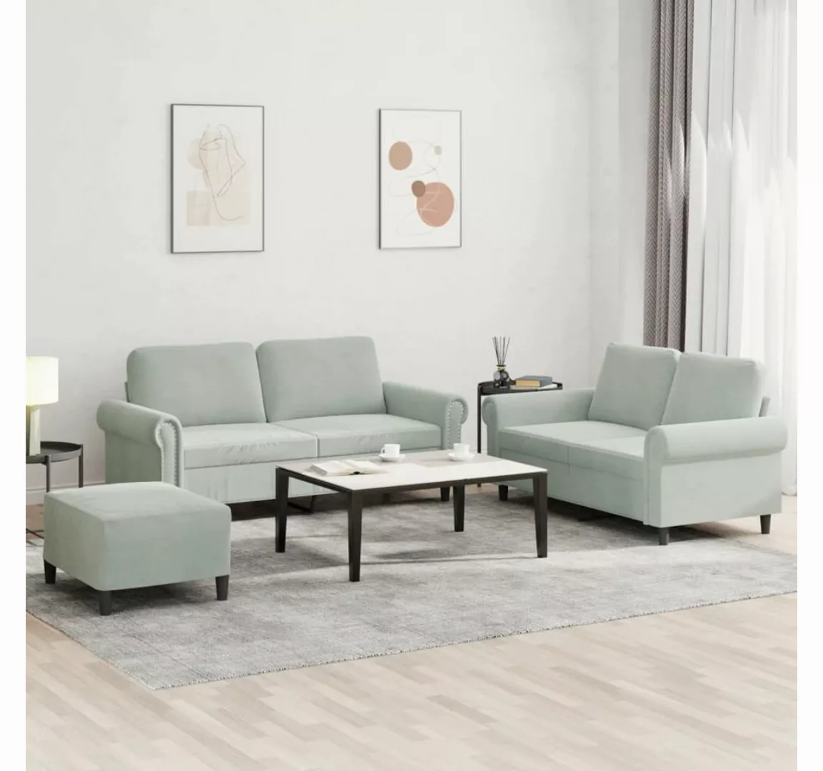 vidaXL Sofa Sofagarnitur Set mit Kissen Samt, 3-tlg., Hellgrau günstig online kaufen