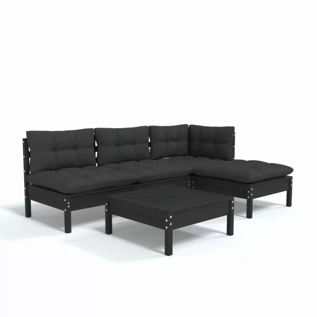 5-tlg. Garten-lounge-set Mit Kissen Schwarz Kiefernholz günstig online kaufen