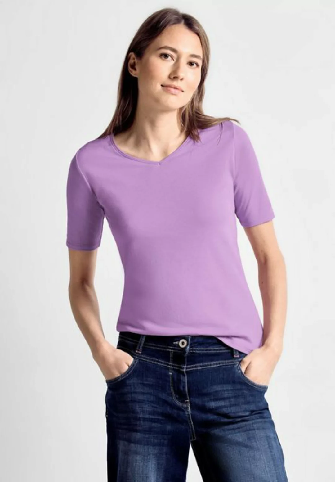 Cecil V-Shirt in Unifarbe günstig online kaufen
