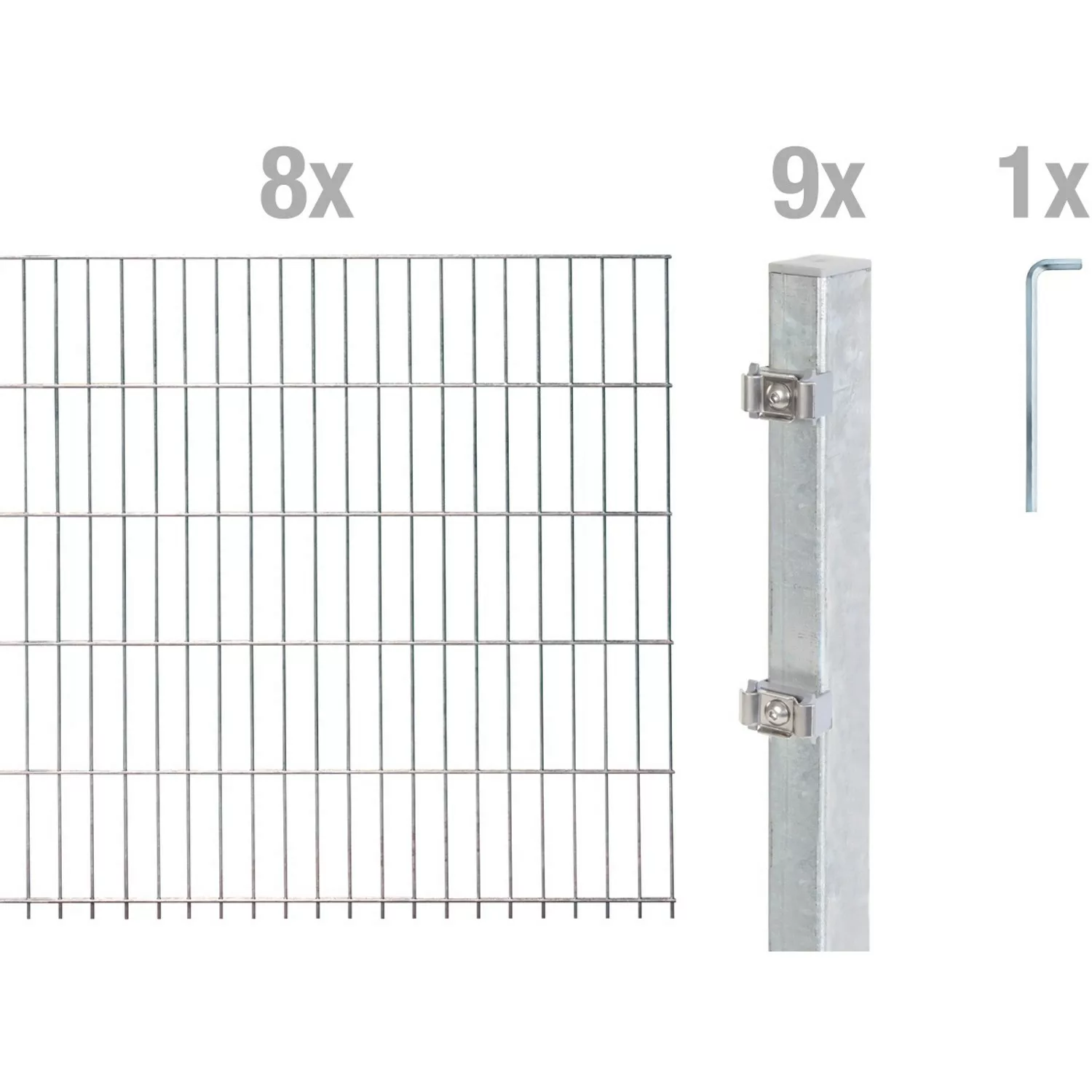 Metallzaun Grund-Set Doppelstabmatte feuerverzinkt 8 x 2 m x 1,2 m günstig online kaufen