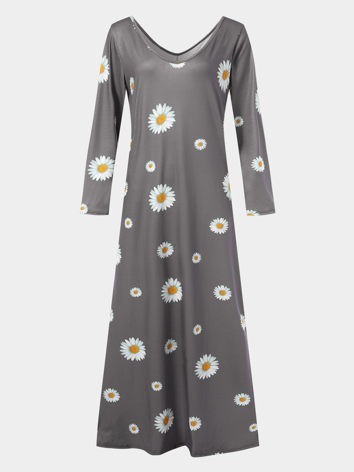 Lässiger Calico V-Ausschnitt Maxi Kleid günstig online kaufen