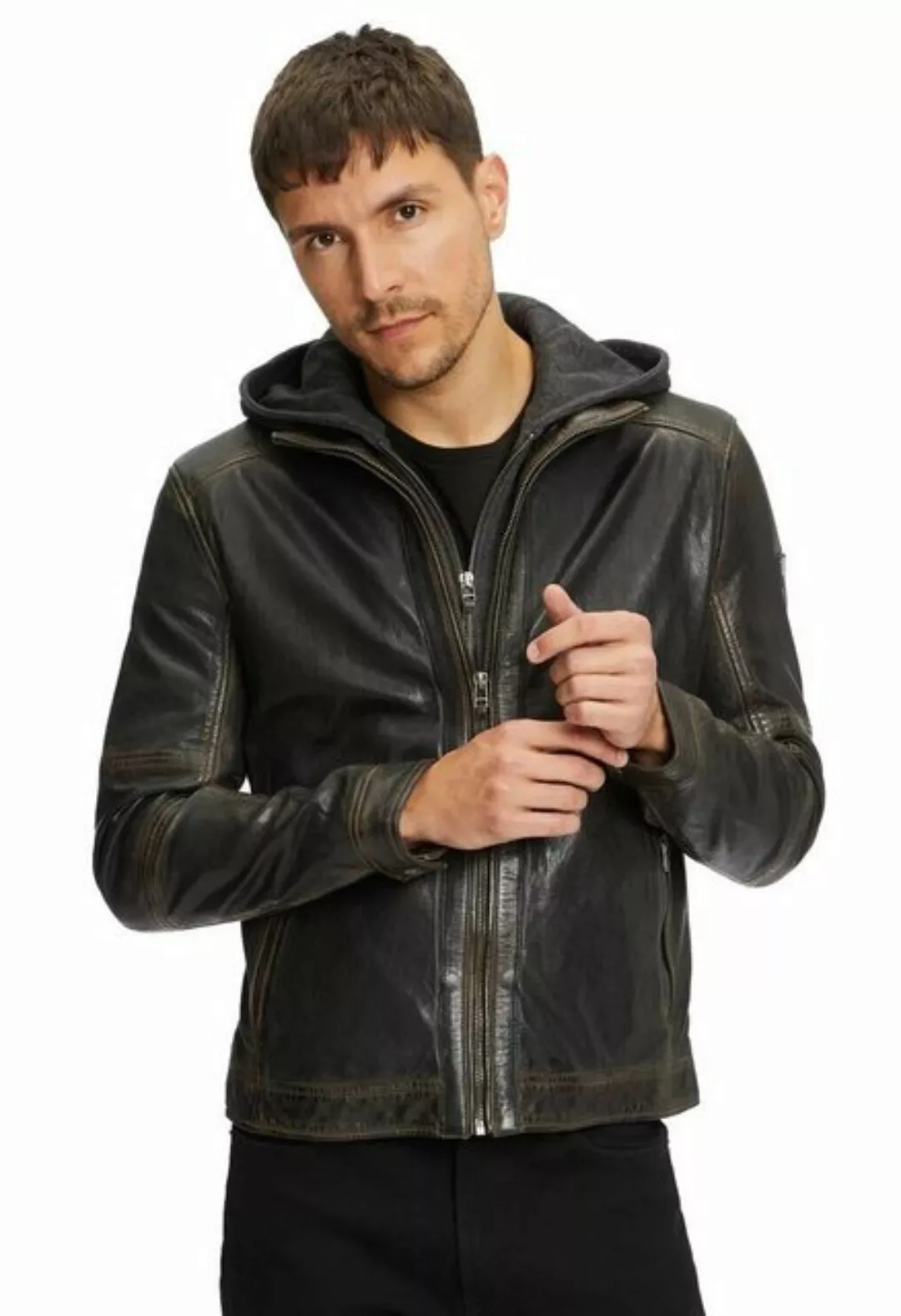 Gipsy by Mauritius Lederjacke Herren Bikerjacke mit abnehmbarer Kapuze aus günstig online kaufen