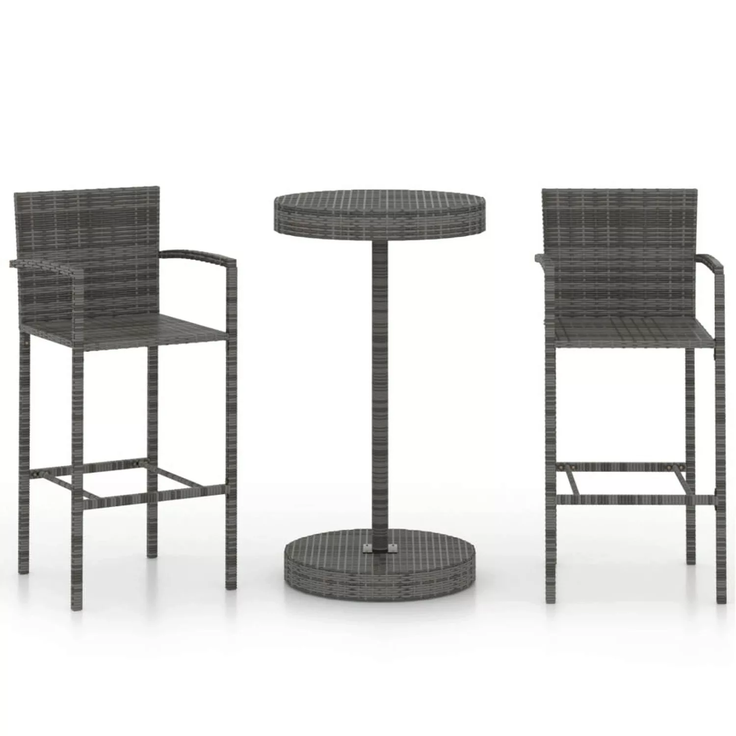 3-tlg. Gartenbar-set Poly Rattan Grau günstig online kaufen