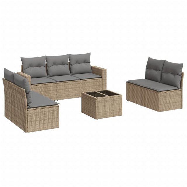 vidaXL Sofaelement 8-tlg. Garten-Sofagarnitur mit Kissen Beige Poly Rattan günstig online kaufen