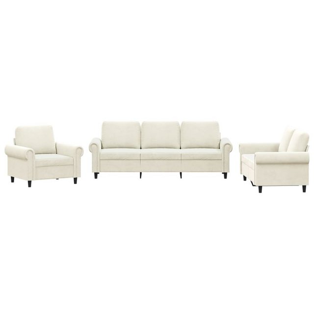 vidaXL Sofa, 3-tlg. Sofagarnitur mit Kissen Creme Samt günstig online kaufen