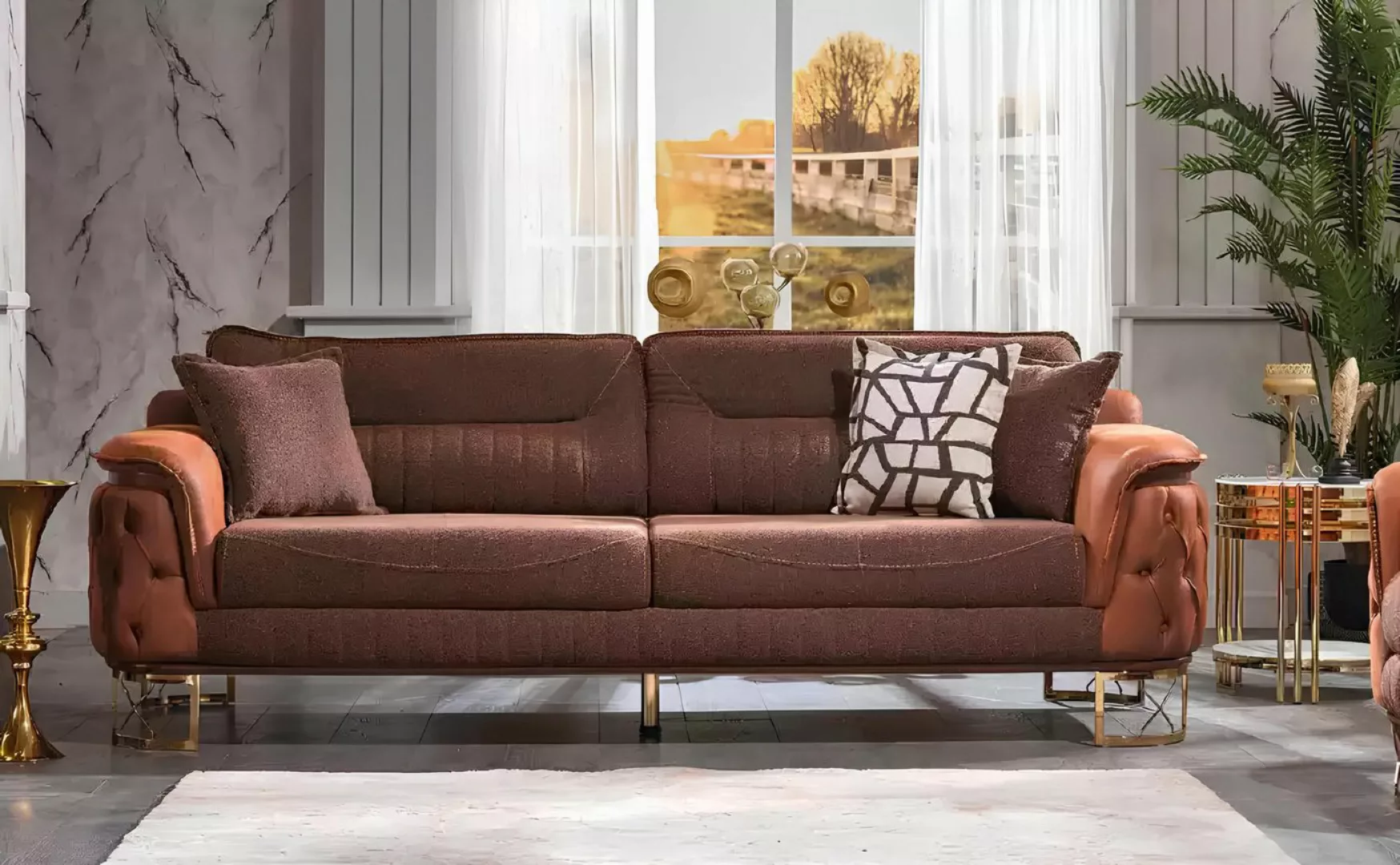 Xlmoebel 3-Sitzer Hochwertiges braunes Chesterfield-Sofa für drei Personen, günstig online kaufen