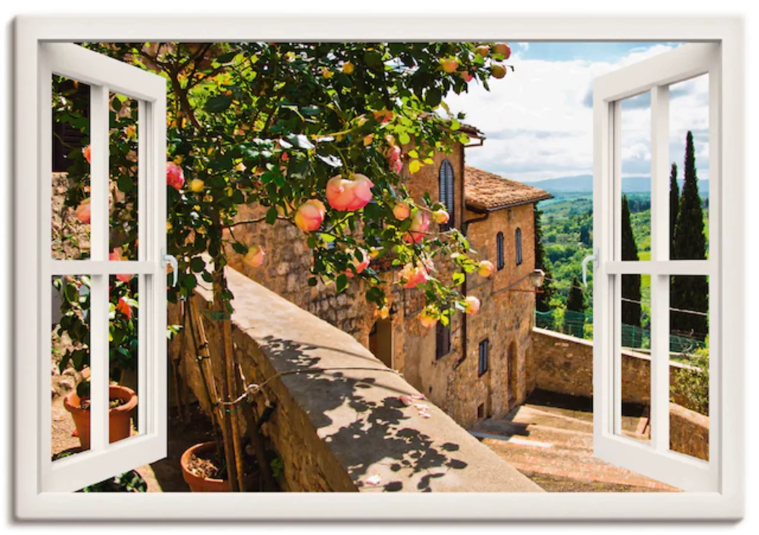 Artland Wandbild »Fensterblick Rosen auf Balkon Toskana«, Garten, (1 St.), günstig online kaufen