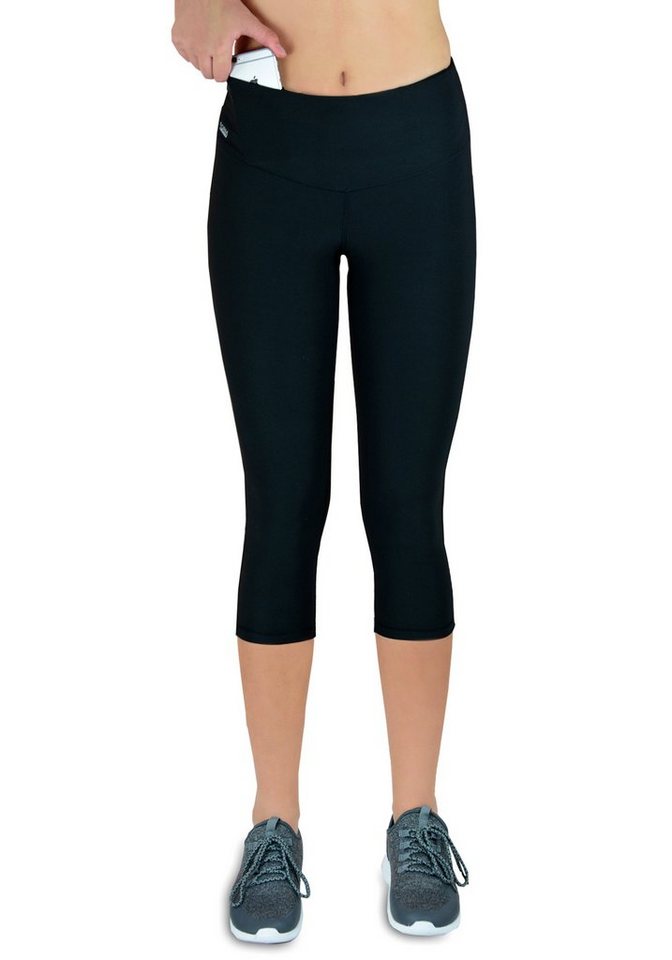 Formbelt Laufhose Damen 3/4 kurz capri leggings mit Handytasche und hohem B günstig online kaufen