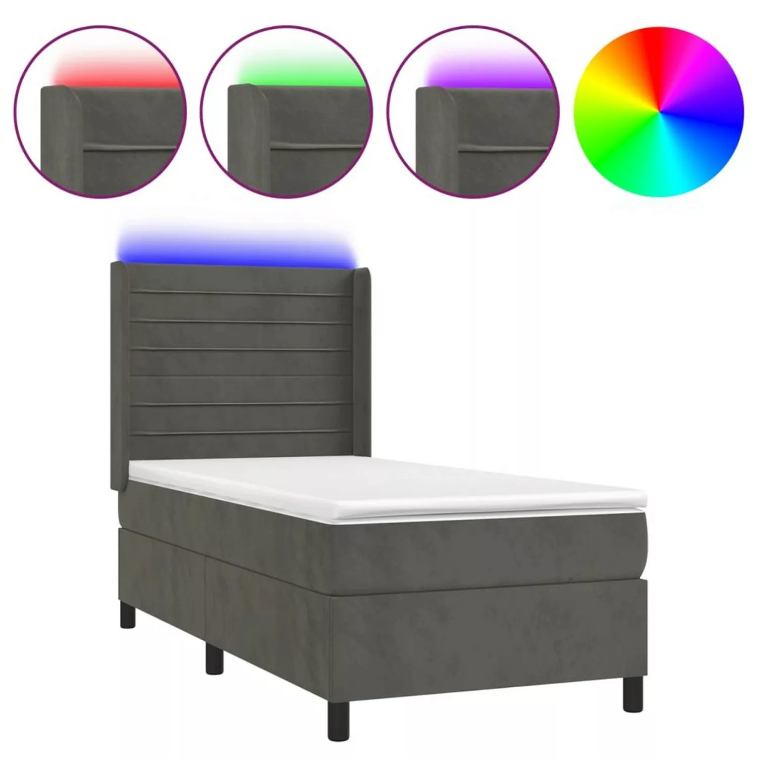 vidaXL Boxspringbett Boxspringbett mit Matratze LED Dunkelgrau 100x200 cm S günstig online kaufen