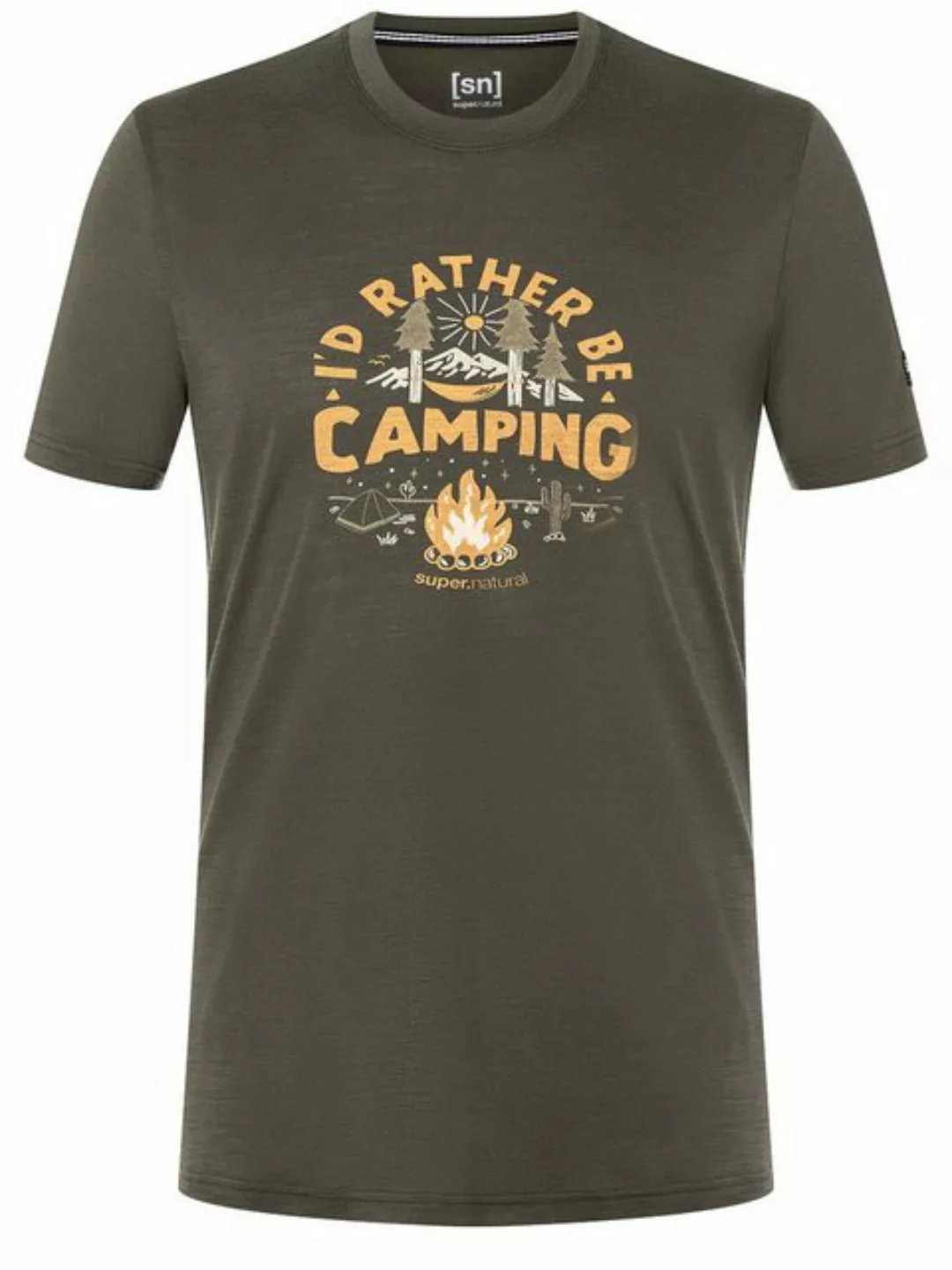 SUPER.NATURAL T-Shirt für Herren, Merino NO GLAMPING Camp Motiv, atmungsakt günstig online kaufen