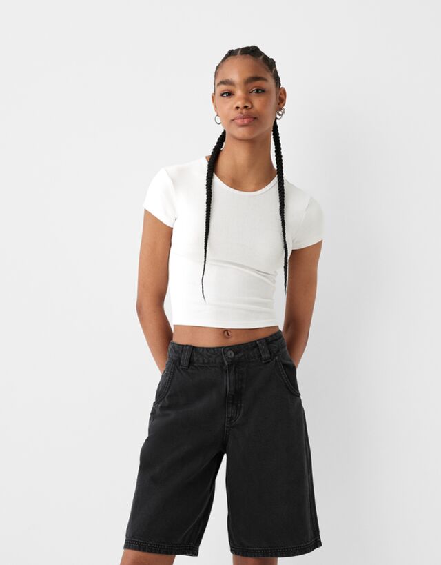 Bershka Jeans-Bermudashorts Bskteen 10-12 Schwarz günstig online kaufen