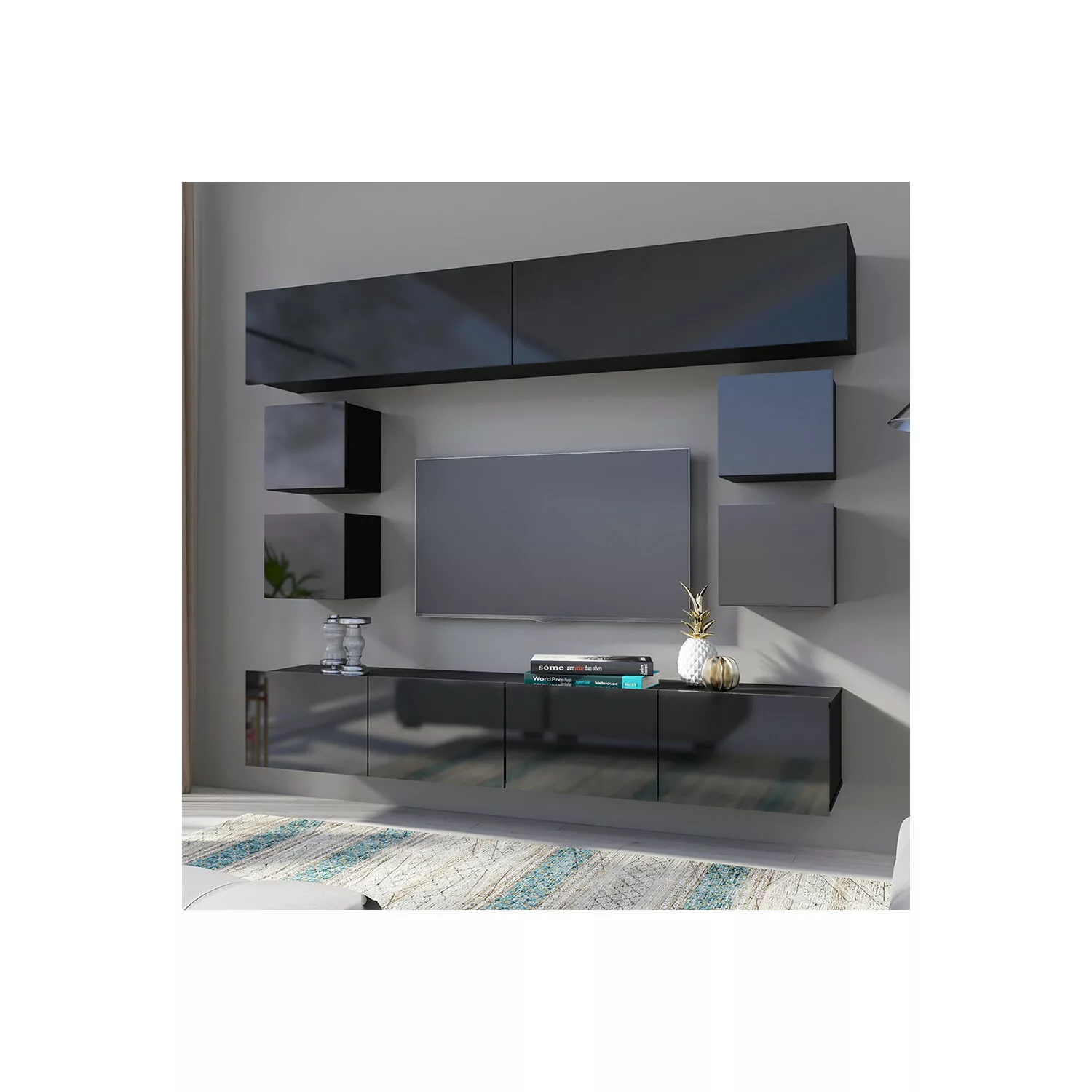 Moderne Wohnwand mit Couchtisch in schwarz Hochglanz CAIRNS-132, B/H/T ca. günstig online kaufen