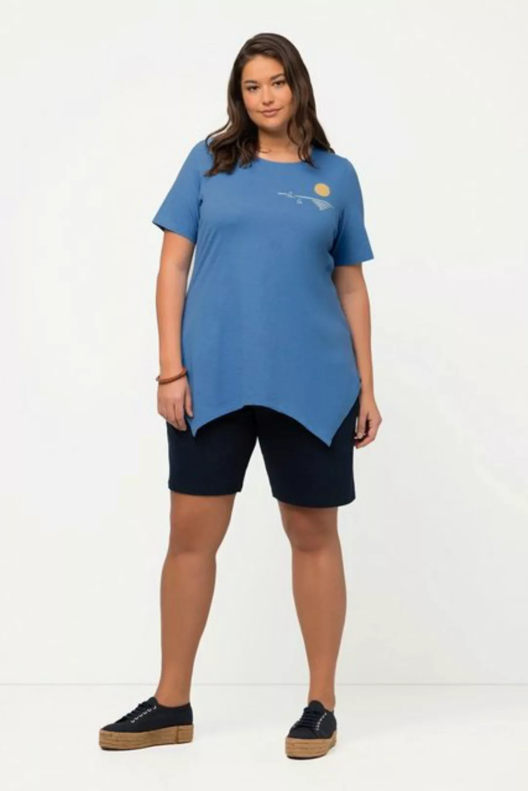 Ulla Popken Rundhalsshirt T-Shirt Zipfelsaum Rundhals Halbarm Biobaumwolle günstig online kaufen