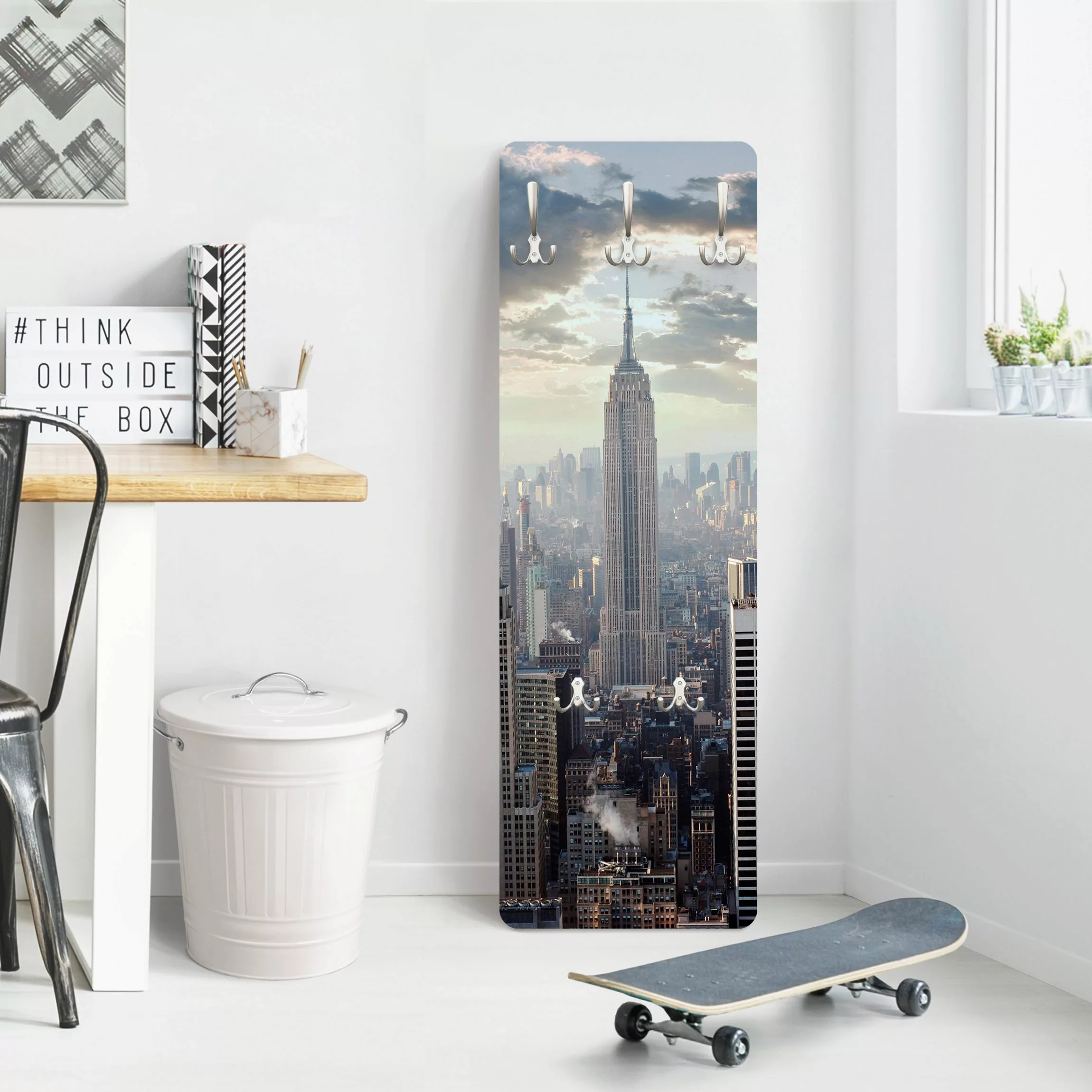 Wandgarderobe Holzpaneel Architektur & Skyline Sonnenaufgang in New York günstig online kaufen