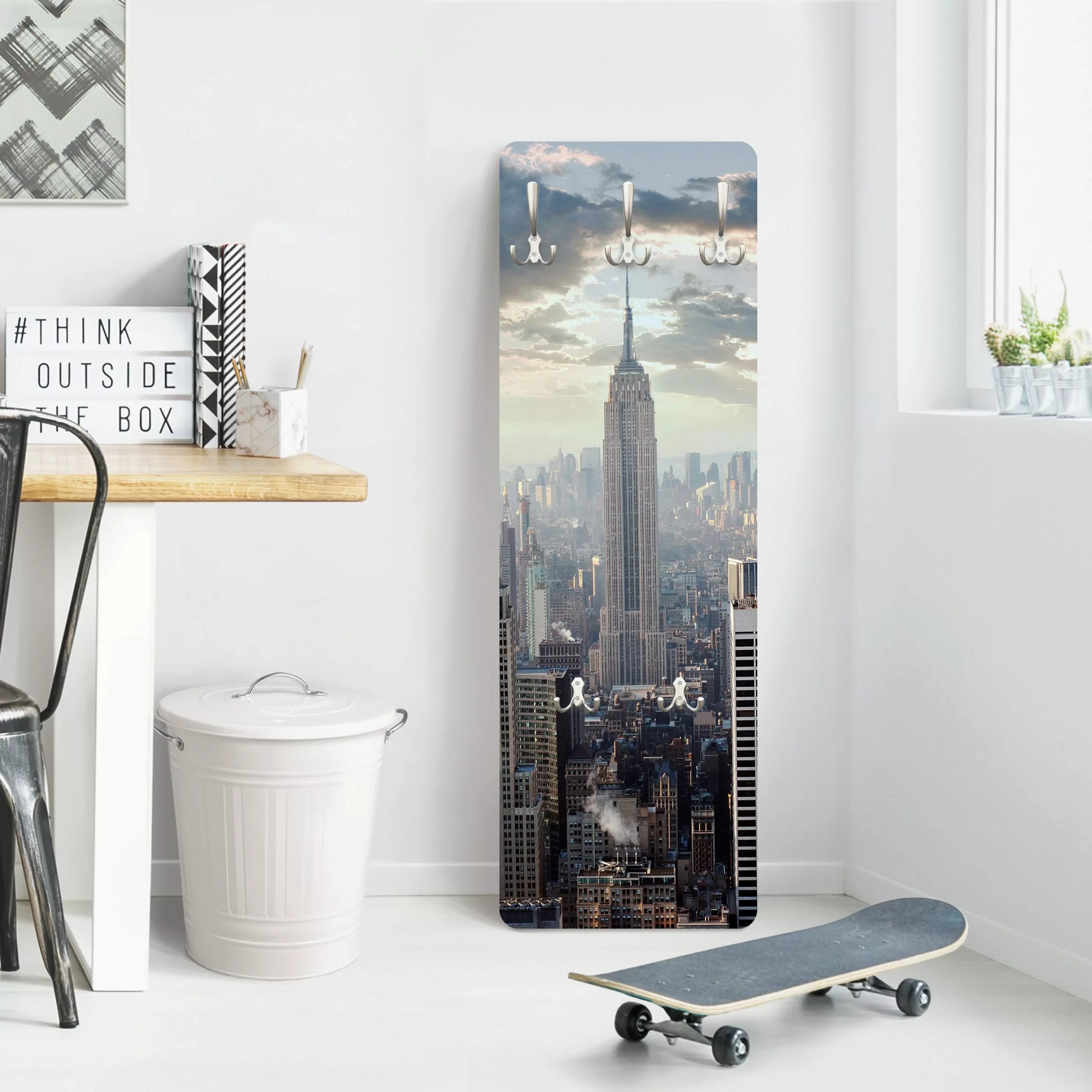 Wandgarderobe Holzpaneel Sonnenaufgang in New York günstig online kaufen