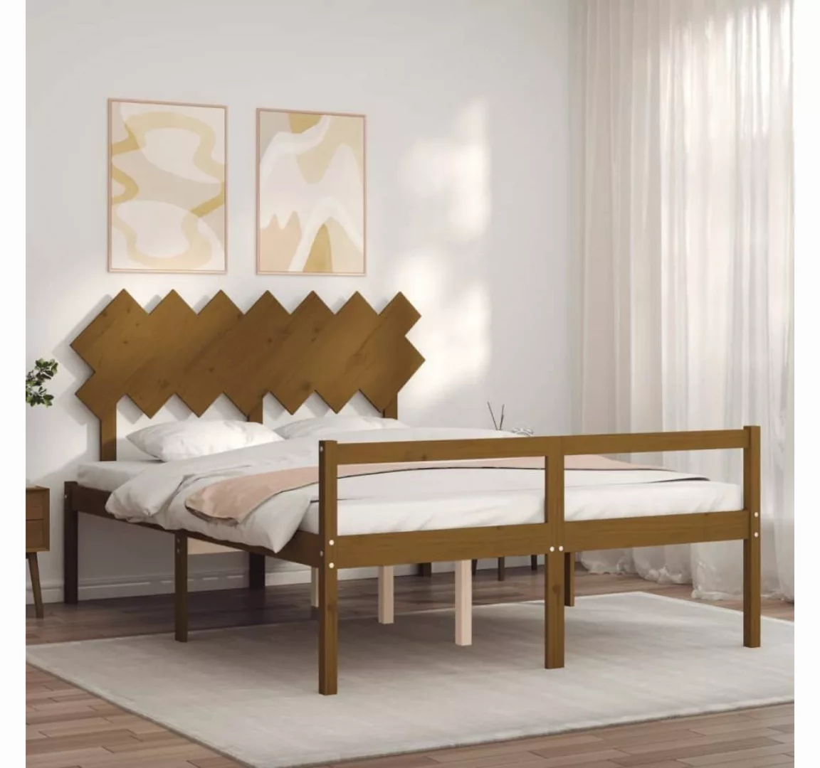 vidaXL Bett Seniorenbett mit Kopfteil Honigbraun Kingsize Massivholz günstig online kaufen