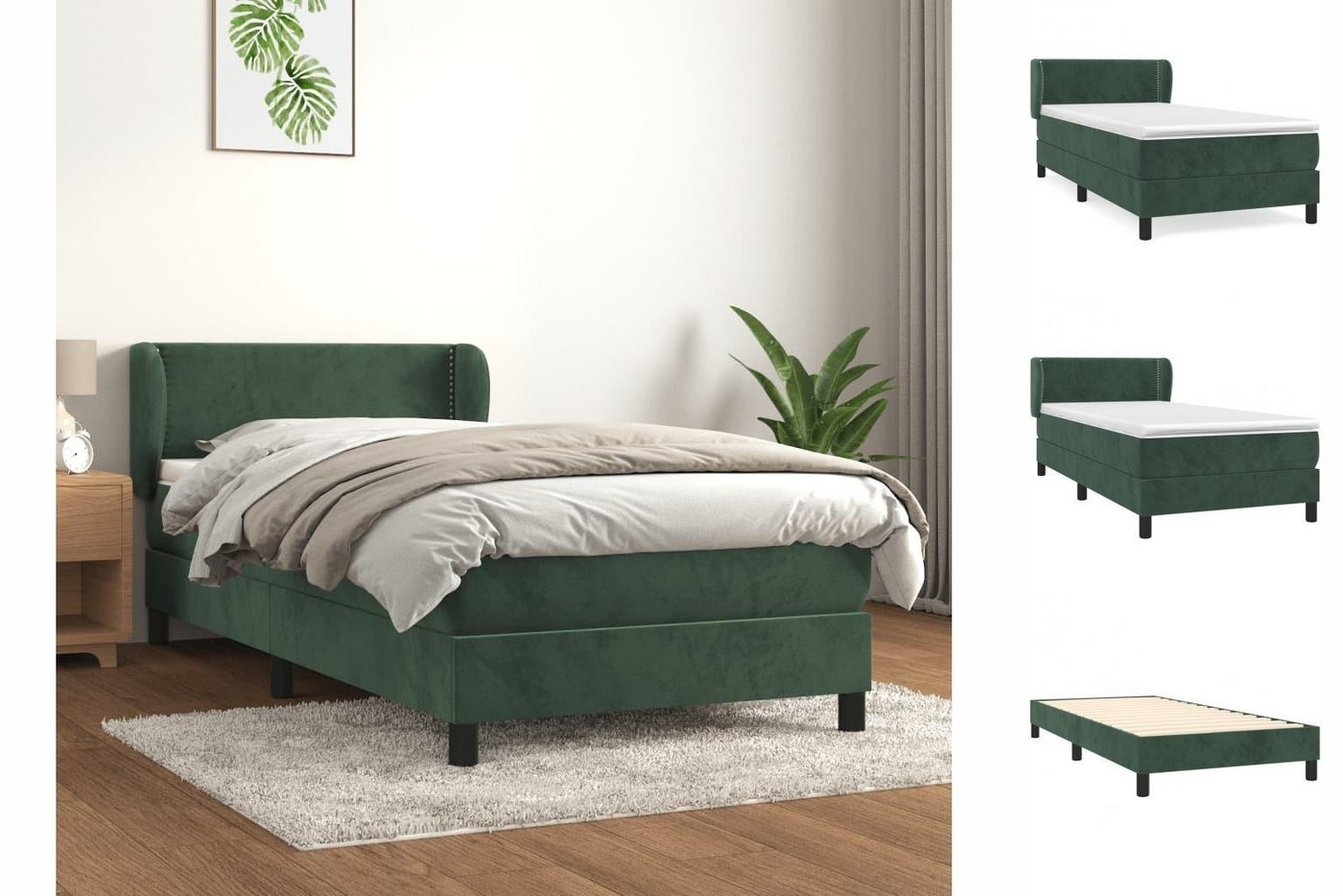 vidaXL Bettgestell Boxspringbett mit Matratze Dunkelgrün 90x200 cm Samt Bet günstig online kaufen