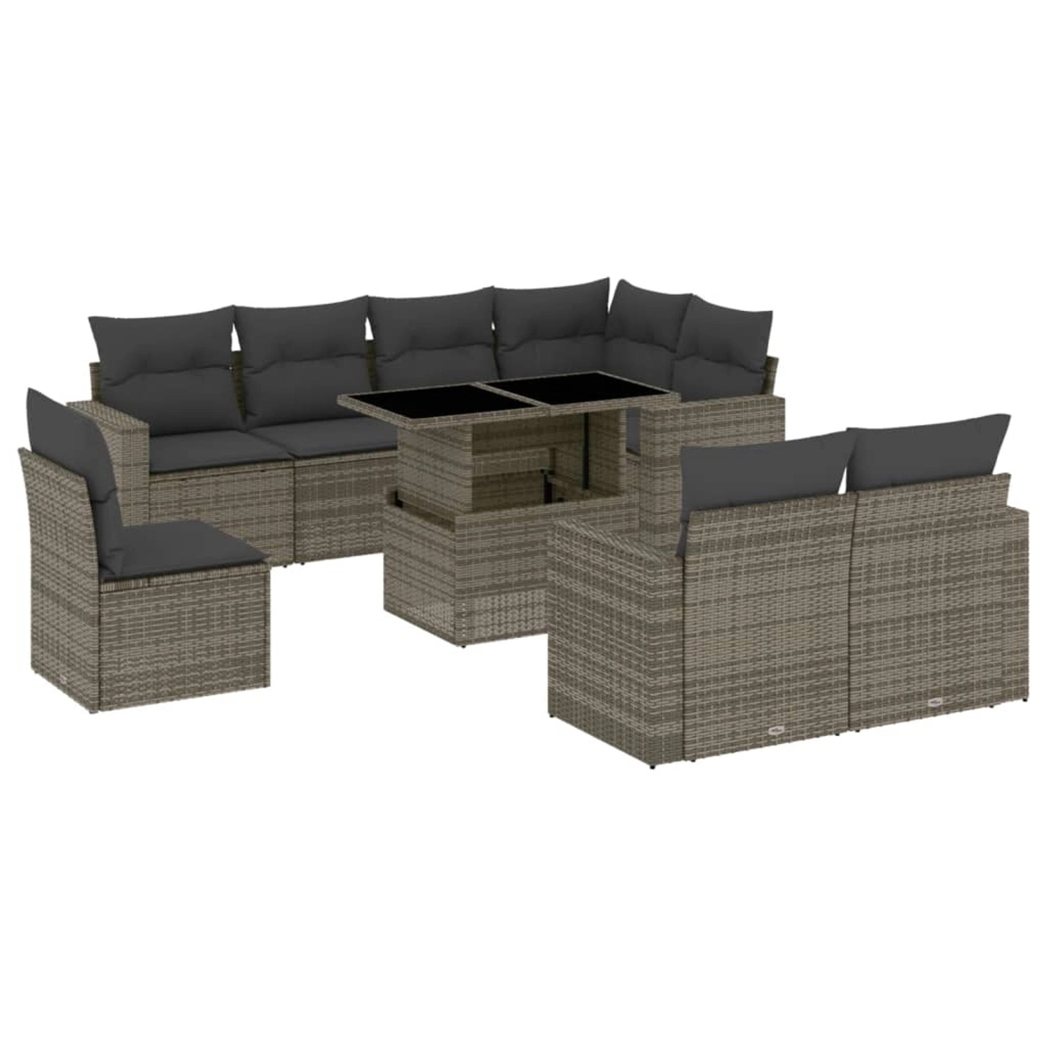 vidaXL 9-Tlg Garten-Sofagarnitur mit Kissen Grau Poly Rattan 3267410 günstig online kaufen