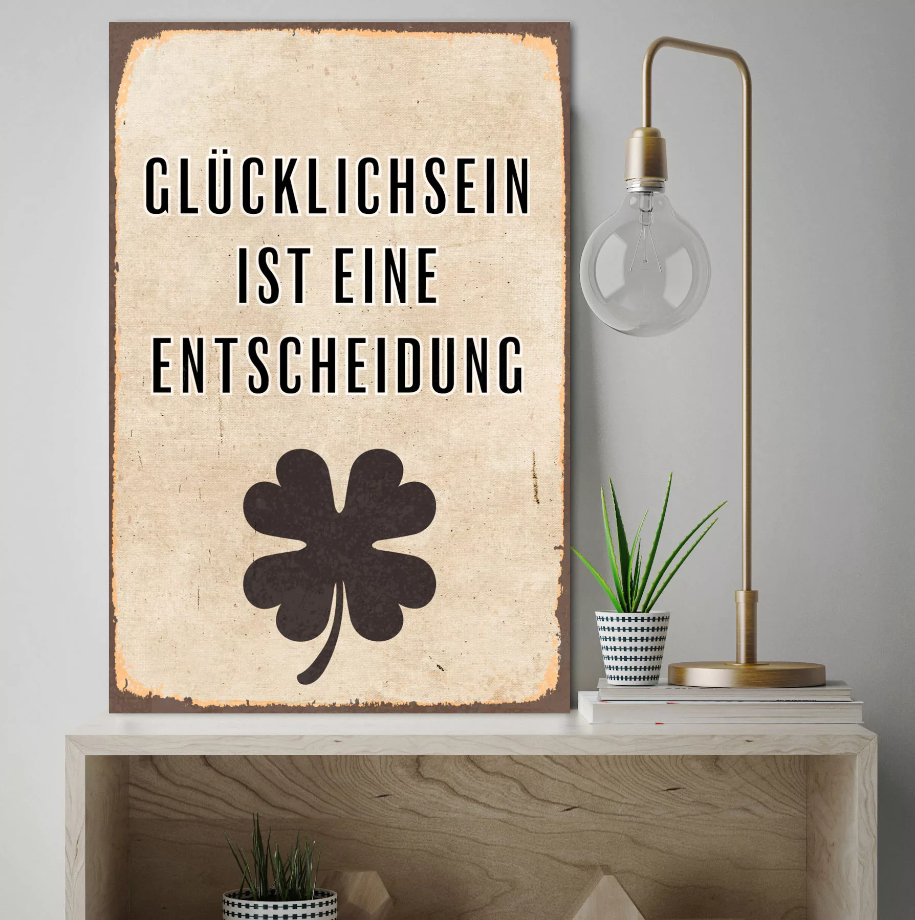 queence Metallbild "Glücklichsein", Schriftzüge, (1 St.), Stahlschilder günstig online kaufen
