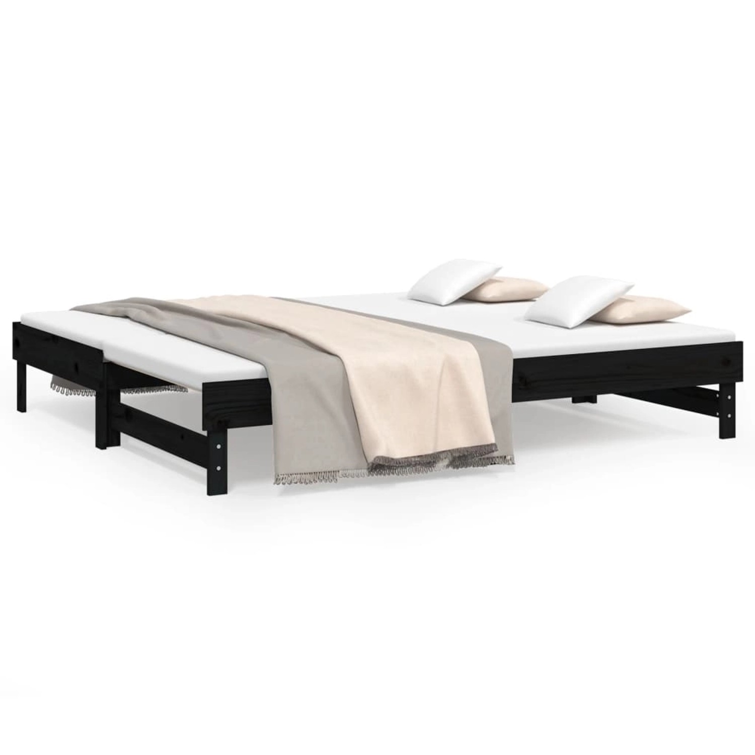 vidaXL Gästebett Gästebett Tagesbett Ausziehbar Schwarz 2x80x200 cm Massivh günstig online kaufen