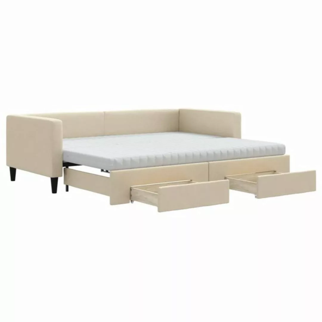 vidaXL Bett Tagesbett Ausziehbar mit Schubladen Creme 90x200 cm Stoff günstig online kaufen