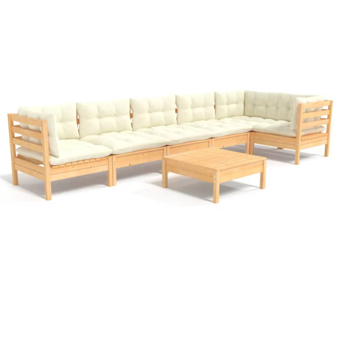 7-tlg. Garten-lounge-set Mit Creme Kissen Kiefernholz günstig online kaufen