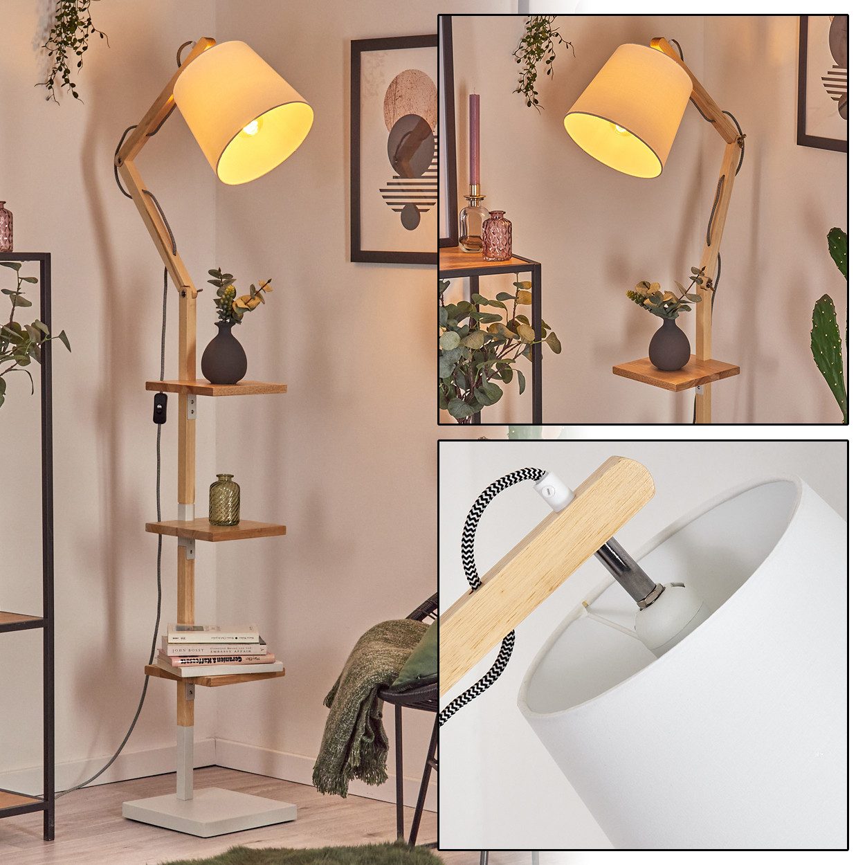 hofstein Stehlampe verstellbare Stehlampe aus Holz/Metall/Stoff günstig online kaufen