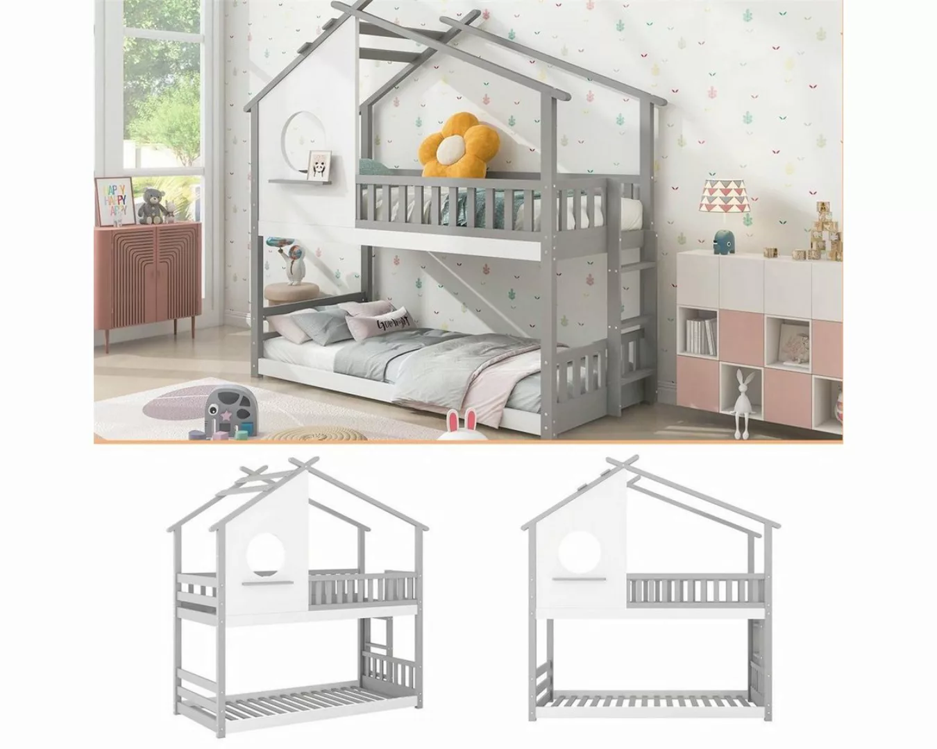 XDeer Kinderbett Hausbett,Etagenbett(weiß,200x90cm)Kinderbett, mit rechtwin günstig online kaufen