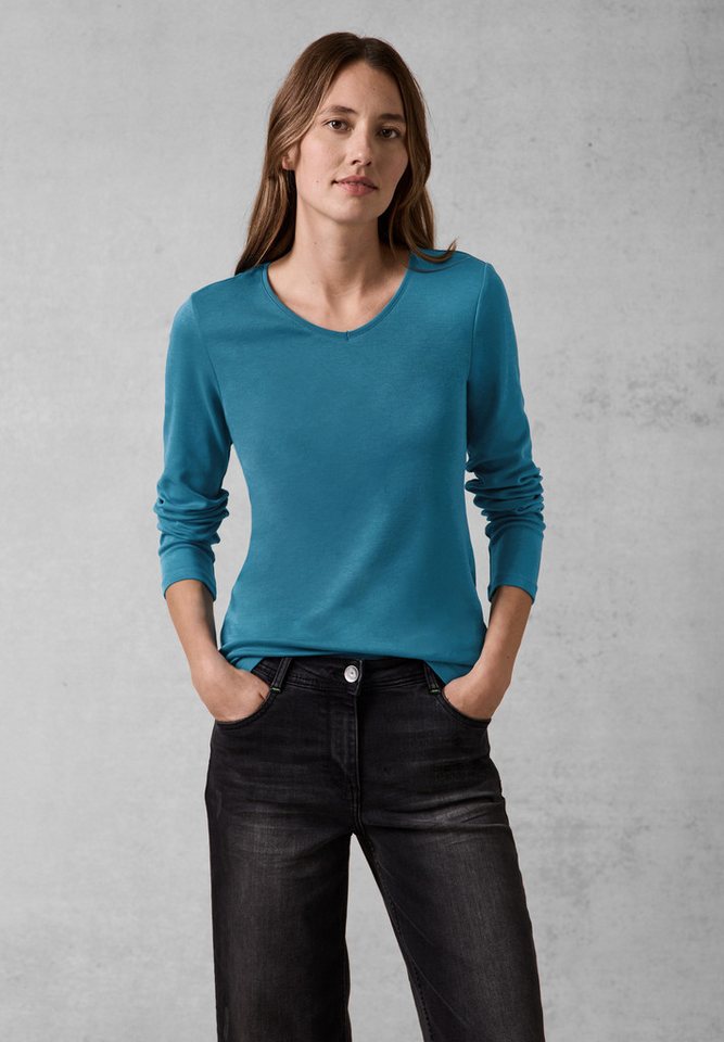 Cecil Langarmshirt Cecil Basic Shirt Pia in Universal Blue (1-tlg) Nicht Vo günstig online kaufen