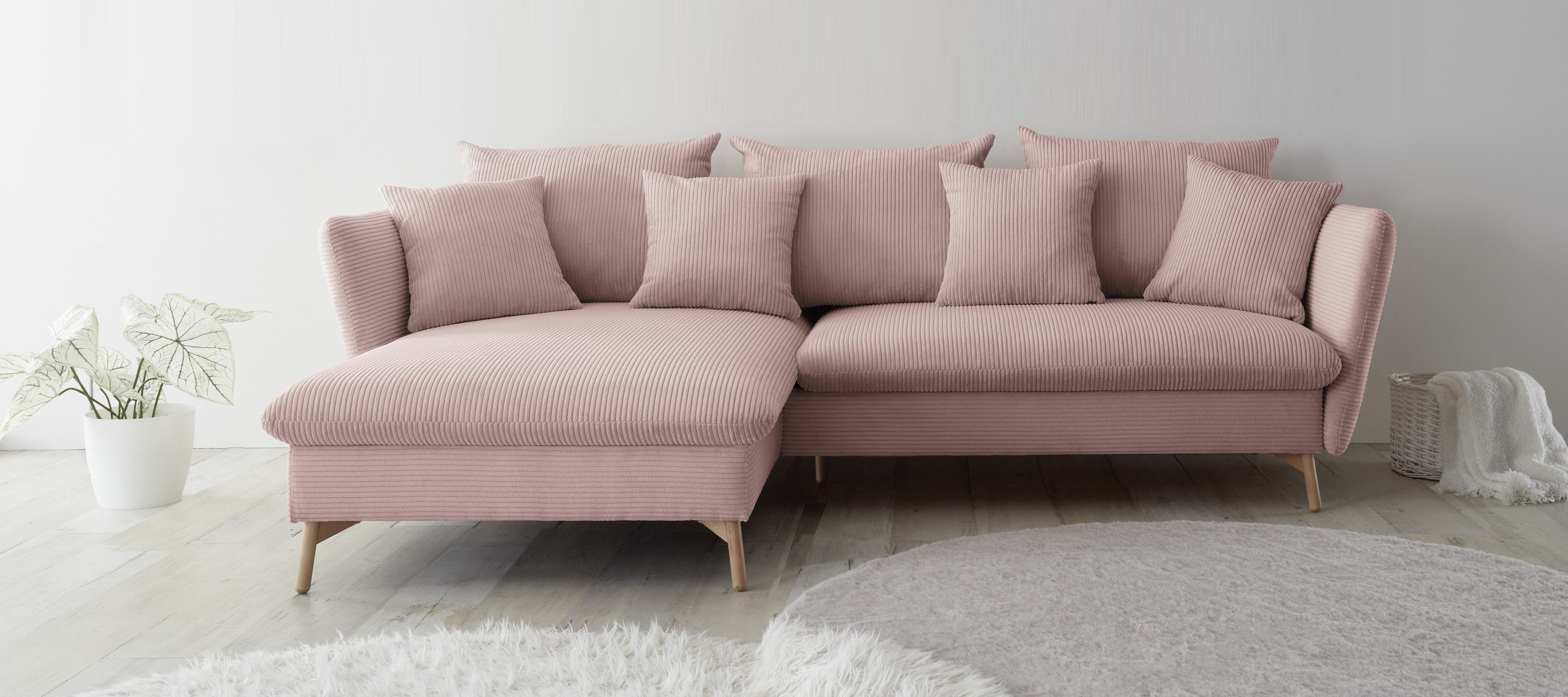andas Ecksofa "MERLE, 258 cm, L-Form, traumhafter Cord,", mit Bettfunktion günstig online kaufen