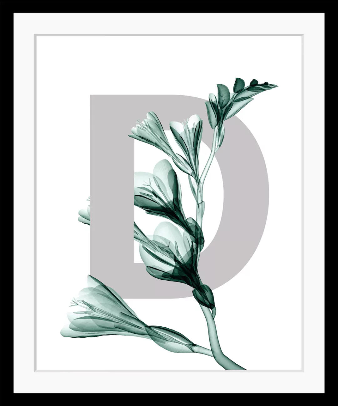 queence Bild "D-Flower", Buchstaben, Blume, Blätter, gerahmt günstig online kaufen