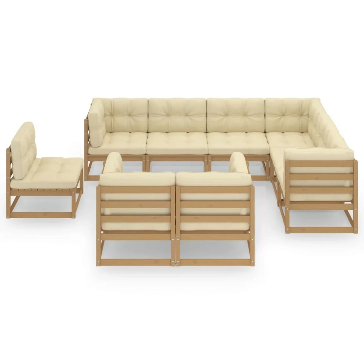 9-tlg. Garten-lounge-set Kissen Honigbraun Kiefer Massivholz günstig online kaufen