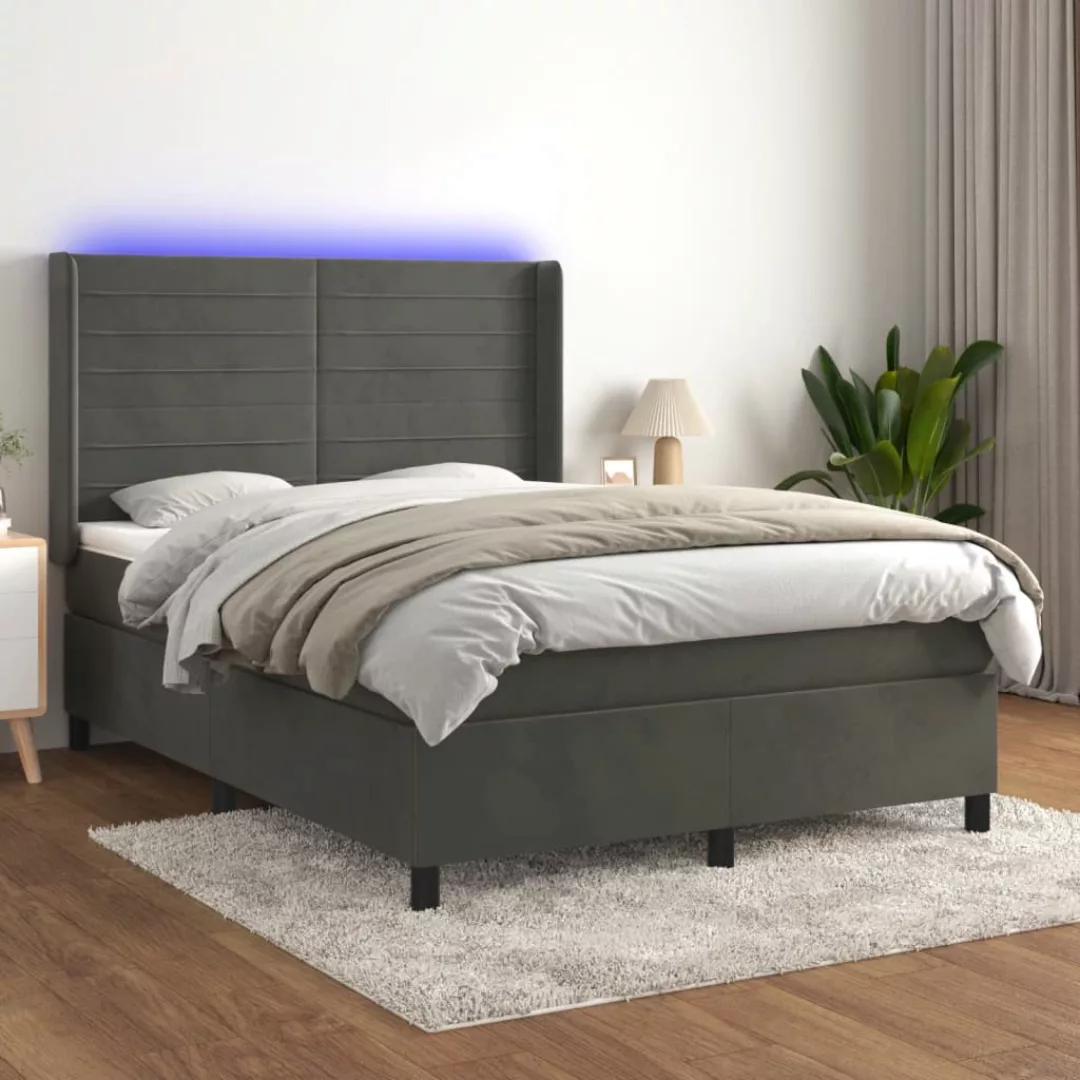 vidaXL Bettgestell Boxspringbett mit Matratze LED Dunkelgrau 140x200 cm Sam günstig online kaufen