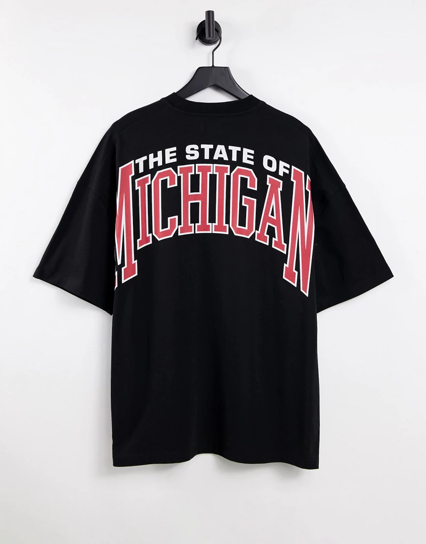 Topman – Extrem übergroßes T-Shirt mit „Michigan“-Print auf Vorder- und Rüc günstig online kaufen