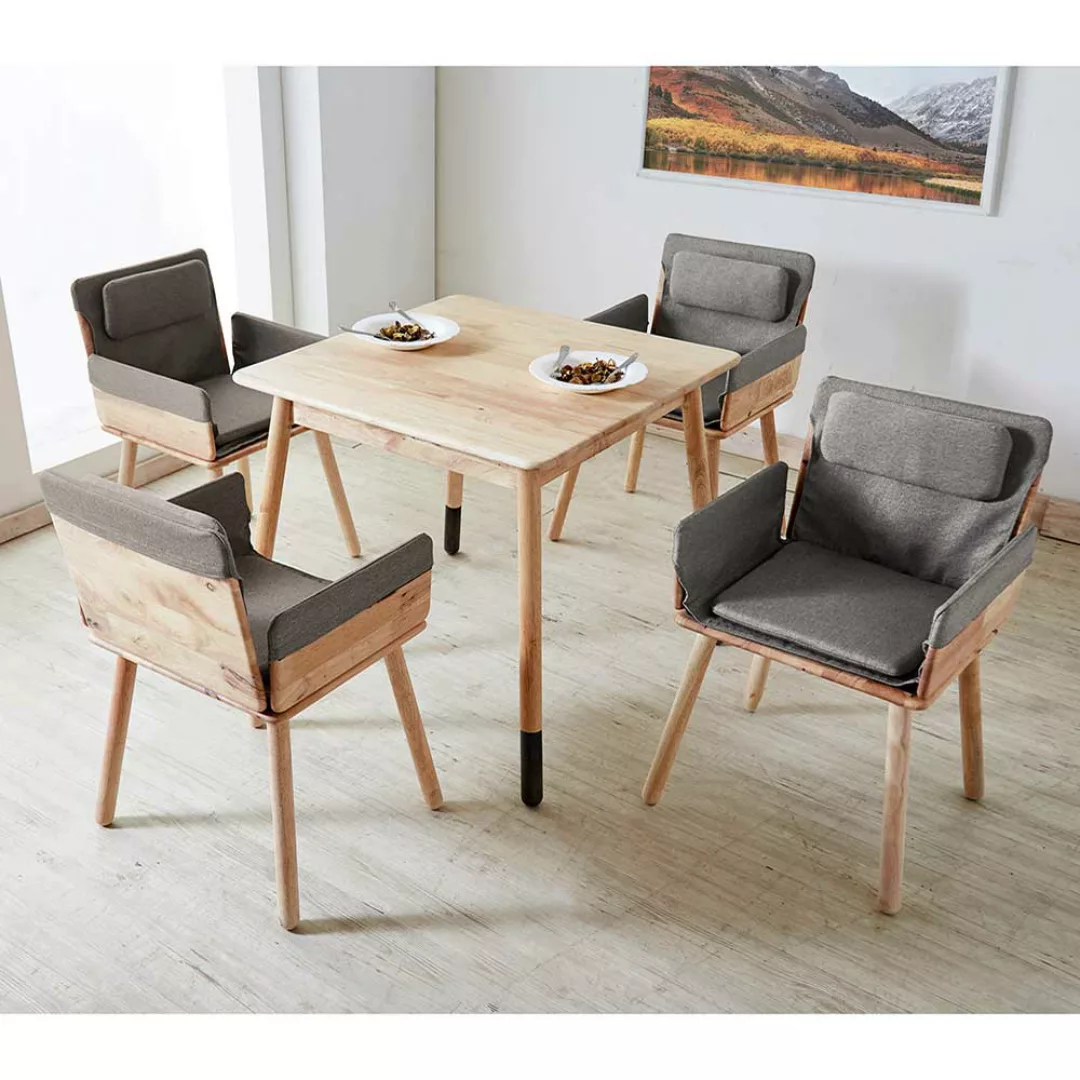Esszimmergarnitur aus Massivholz Armlehnenstühlen in Grau Webstoff (fünftei günstig online kaufen