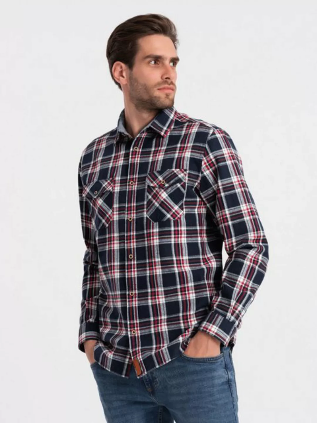OMBRE Flanellhemd Herren Flanellhemd mit geknöpften Taschen günstig online kaufen