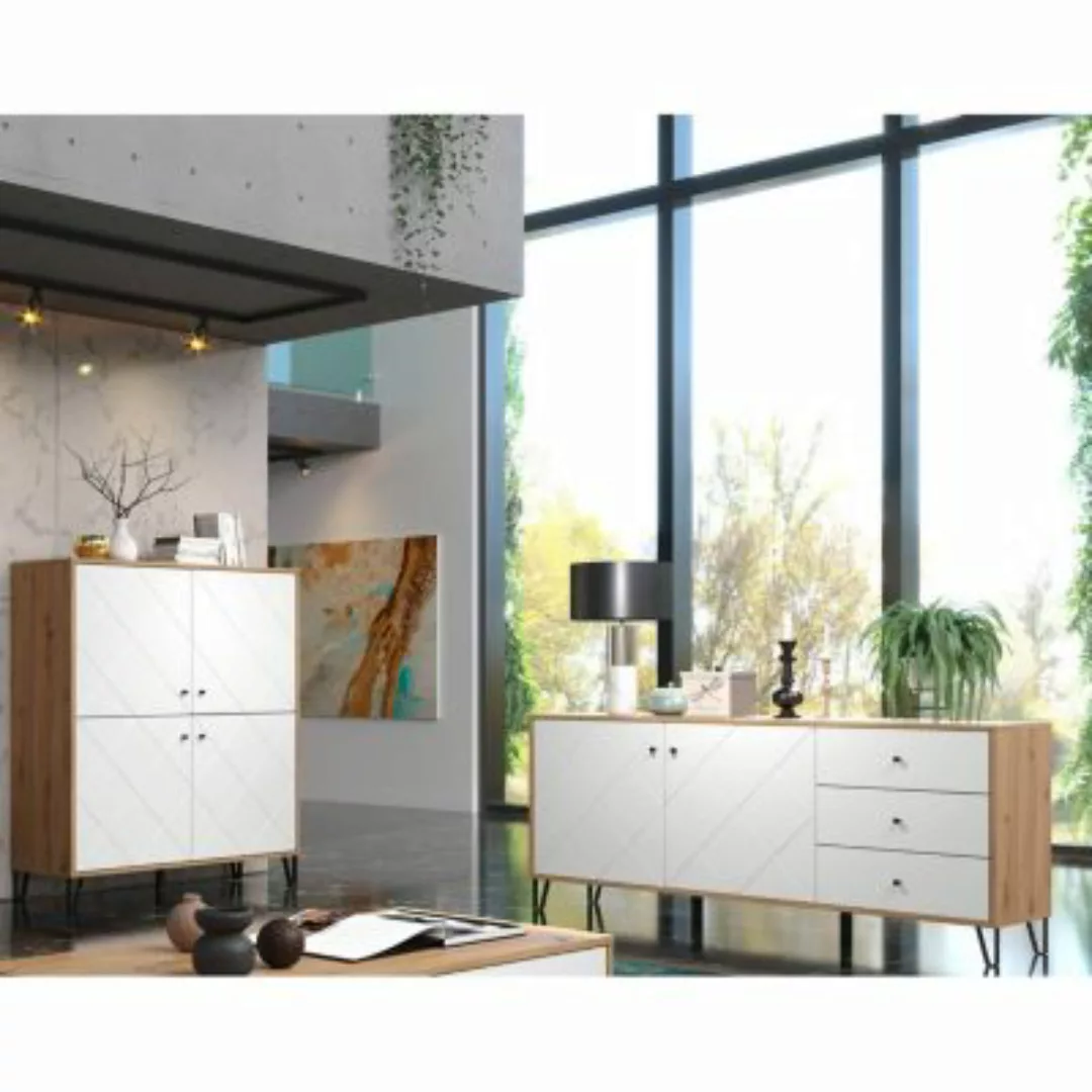Lomadox Wohnzimmer Möbel Kombi modernes Design TORINO-19 in Artisan Eiche N günstig online kaufen
