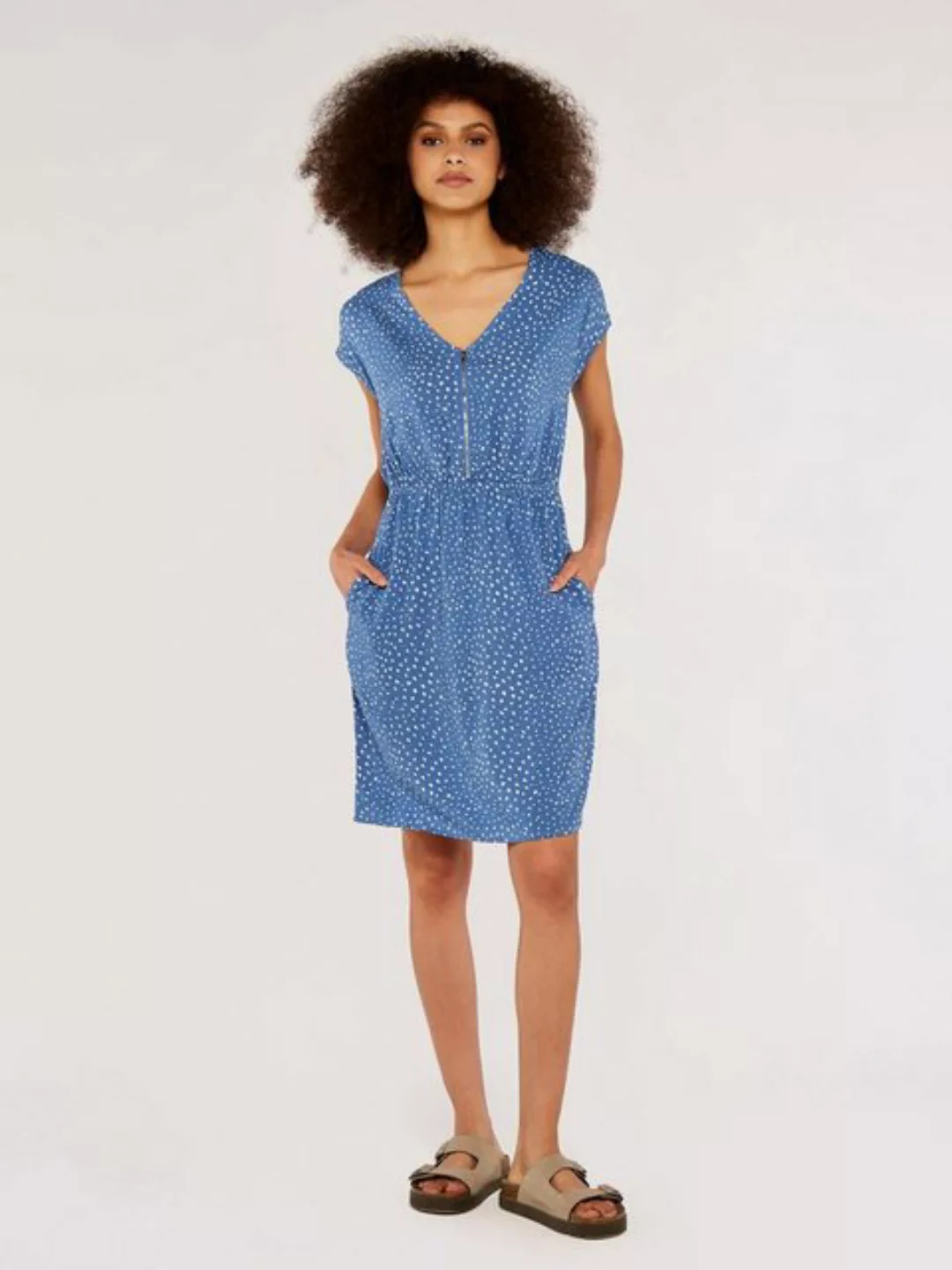 Apricot Sommerkleid mit Pinselpunkten, tailliert günstig online kaufen
