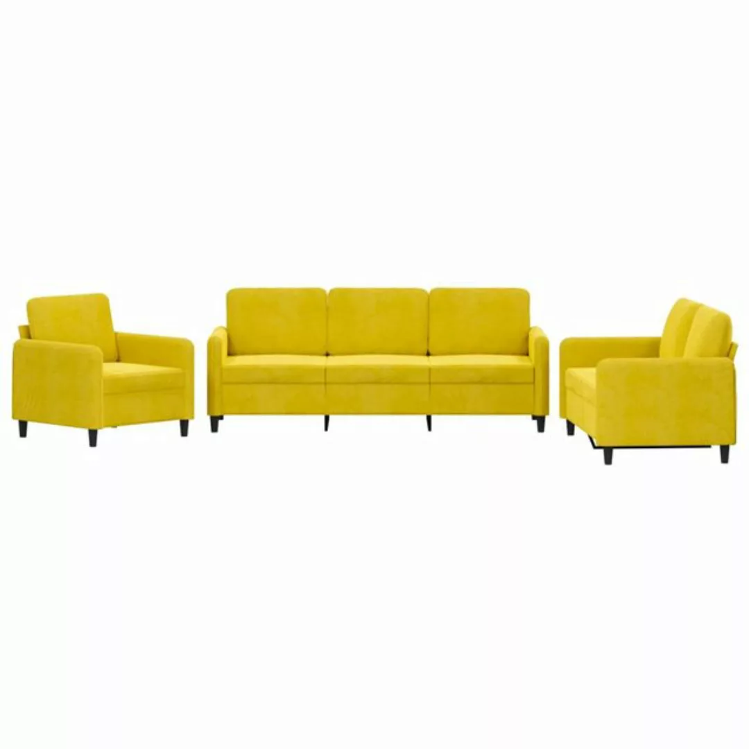 vidaXL Sofa, 3-tlg. Sofagarnitur Gelb Samt günstig online kaufen