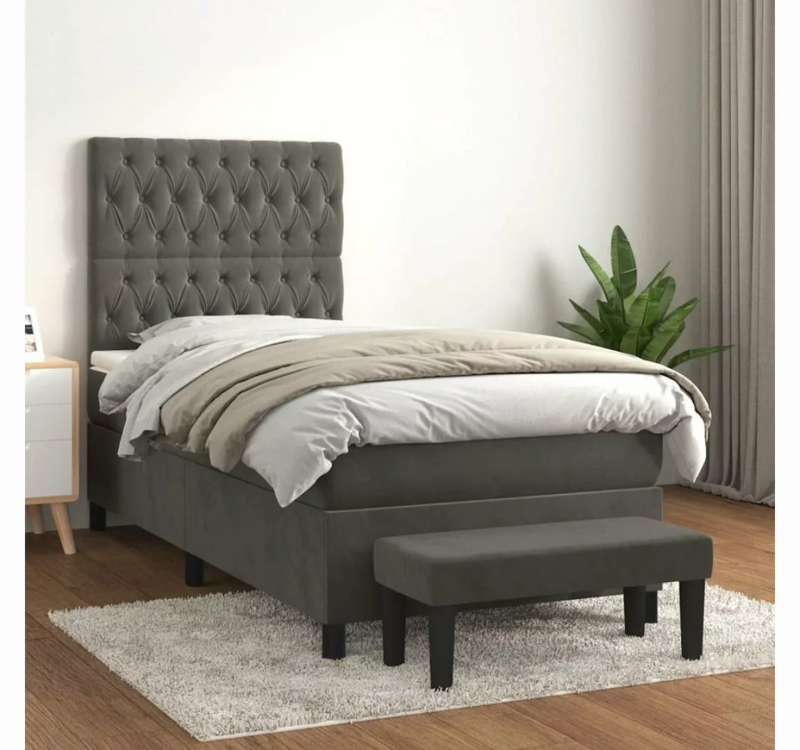 furnicato Bett Boxspringbett mit Matratze Dunkelgrau 100x200 cm Samt günstig online kaufen