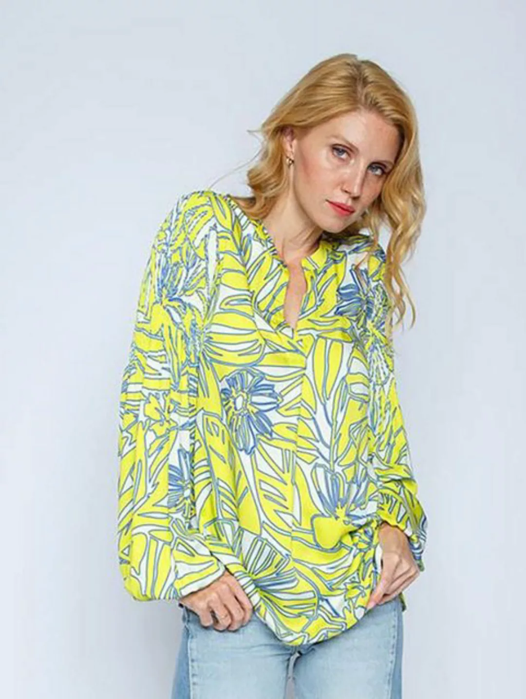 Emily Van Den Bergh Schlupfbluse Shirtbluse Flowers Lime günstig online kaufen
