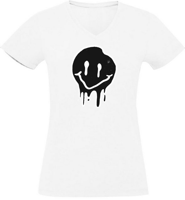 MyDesign24 T-Shirt Damen Smiley Print Shirt - Lächelnder verlaufender Smile günstig online kaufen