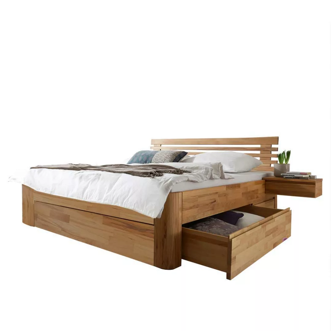 Bett mit Schubladen und Konsolen aus Kernbuche Massivholz geölt (dreiteilig günstig online kaufen
