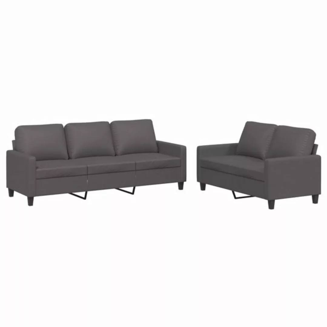 vidaXL Sofa, 2-tlg. Sofagarnitur mit Kissen Grau Kunstleder günstig online kaufen