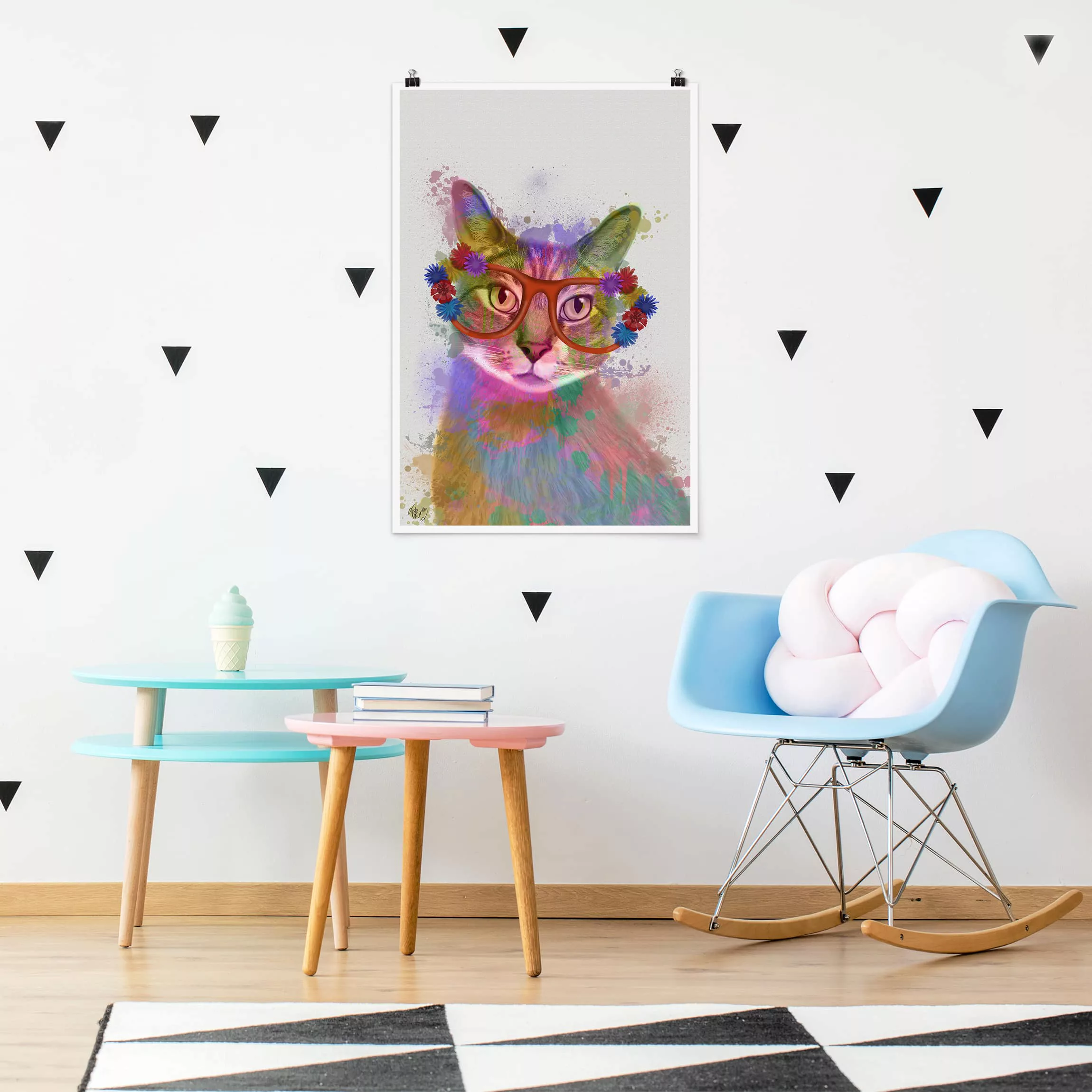 Poster Kinderzimmer - Hochformat Regenbogen Splash Katze günstig online kaufen