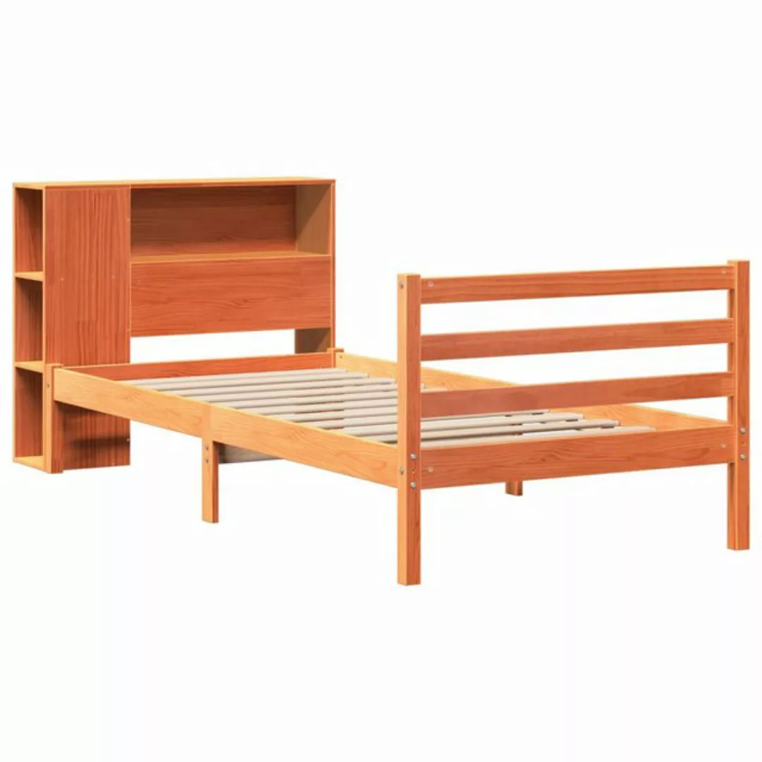 vidaXL Bett Massivholzbett mit Regal ohne Matratze Wachsbraun 75x190 cm günstig online kaufen